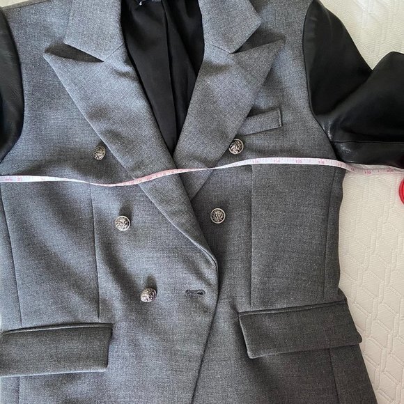 Generation Love Enzo Blazer with Leather Arms and Grey Wool Body. Sz XS EUC - Picture 8 of 16